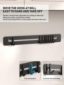Easy To Install Black Hook Rack With 8 Adjustable Hooks - No Drilling Required, Suitable For Hanging Kitchen Utensils, Towels, Cutting Boards, Clothes And Brushes - Contemporary Style, Multi-Purpose, Space-Saving To Keep Kitchen Countertop Organized - Hook Up - View 5