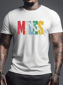 Camiseta de Cuello Redondo para Hombre de Talla Grande MILES Print, Top Versátil y Cómodo para Hombres Altos y Corpulentos - Blanco - Ver 1