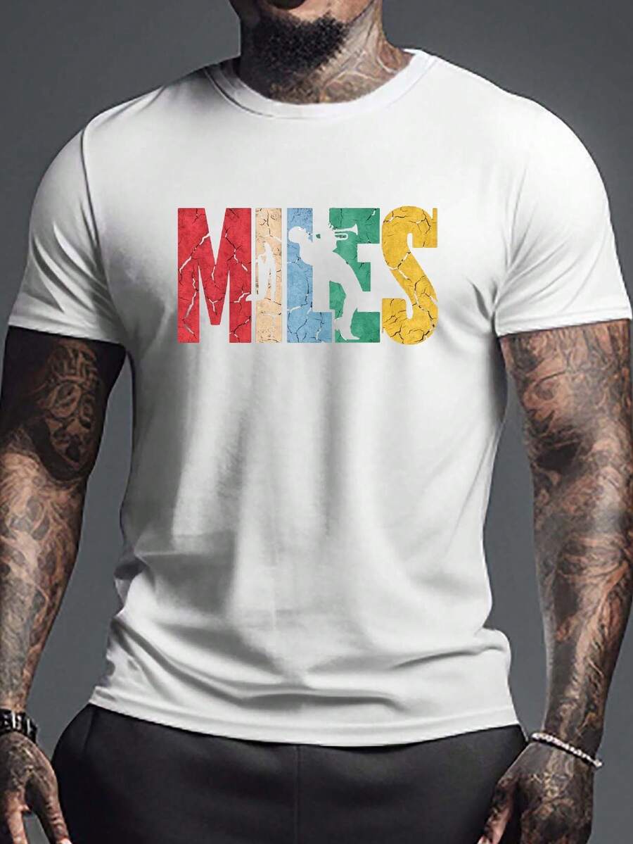 Camiseta de Cuello Redondo para Hombre de Talla Grande MILES Print, Top Versátil y Cómodo para Hombres Altos y Corpulentos - Blanco - Ver 1