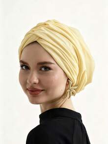 1pc Women's Classic Solid Color Chemo Turban Hat, High Elasticity, Pleated Design, Anti-Slip, Breathable, Multi-Layer Pleats For Fuller Look, Perfect For Hijab Wear, Soft & Skin-Friendly Modal Knit Fabric, Suitable For Daily Wear For Dress - Coffee Brown - View 34