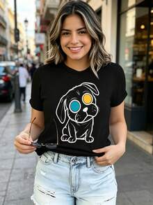 Modern T-Shirt With Eye-Catching Cartoon Animal Designs: A Uniquely Designed And Comfortable Women's Youth Garment, Available In Various Styles Including Rabbit, Dog, Hedgehog, Cat And Bear. - Hitam 3 - View 2
