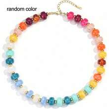 Collar de cuentas gruesas para mujer, collar gargantilla de cuentas de colores, collar de cuentas grandes de moda, joyería de estilo bohemio, adecuado para playa de verano, uso diario y regalo - Collar de cuentas redondas - Colorido - Ver 17
