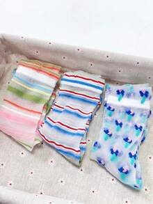 1/3 Summer New Contrast Color Striped Dopamine Comfortable Breathable Mid-Calf Socks - Multicolor - View 6