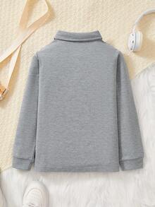 Back To School Season Boys Casual Shirt, Suitable For 3-12 Years Old Boys, Slightly Elastic Fabric, Turn-Down Collar, Long Sleeve, Button Closure, Simple Basic Style, Solid Color, Preppy Style, School Uniform Base Shirt, Spring And Autumn Children's Clothing - Light Grey - View 2