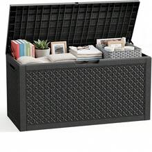 110 Gallon Resin Deck Box, Lockable Patio Outdoor Storage Box For Furniture, Garden Tools And Tools Storage, Waterproof Outside Storage Box - Black - B110 - View 7