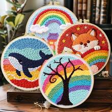 1pc Punch Needle Embroidery Kit, 20*20cm/7.8*7.8in, Includes Pre-Printed Pattern, Yarn, Embroidery Hoop And Needle, Handmade Embroidery DIY Kit, Suitable For Adult Beginners, Home Gift, Women's Sewing Gift - A - View 13