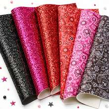 6pcs/Set Geometric Flower Chunky Glitter Faux Synthetic Leather 7.87*12.99inch Fabric Sheets For DIY Bows, Waist Belt, Earrings, Handbag, Phone Case, Pencil Case,Shoes Bags Artificial Leather Crafts Handmade Material - Default - View 4