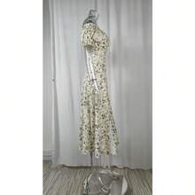 Women's Elegant New Spring Floral Print Maxi Dress With High Slit And Ruffled Edges - 杏色 - 查看 5