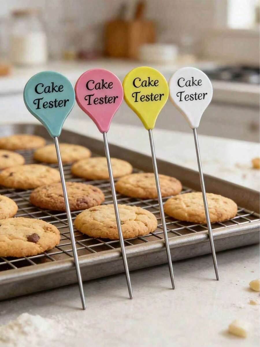 4 piezas Aguja probadora de pasteles de acero inoxidable & Palito mezclador, Herramienta de prueba de galletas crudas/cocidas, Utensilio de horneado casero DIY - Ver 1