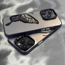 1 buah Casing Ponsel Hitam Matte IMD Warna Perak Laser Personalisasi Pola Kupu-kupu Kristal Hitam 3D Kompatibel dengan iPhone 16 Pro Max/17/16/15/14 Plus/13/12/11 dan Serinya - MultiWarna - View 3