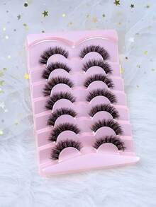 HINARIN 7 Pairs False Eyelashes Cat Eye Look Natural Volume Lashes Wispy Short Fake Eyelashes Faux Mink Lashes For Travel Party Makeup Reusable - Black - View 3