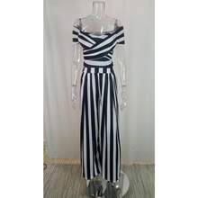Fashionable Jumpsuit, New Spring Collection For Women, Printed, Off-The-Shoulder And High-Waisted, Elegant And Modern Style - stripe - 查看 3