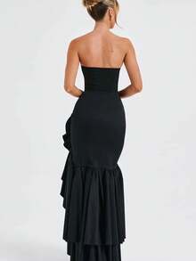 Women's Strapless Summer Dress With Open Back, Fitted Hip Cut, Elegant European Style, Ideal For Parties And Casual Wear, New Feminine Fashion - 黑色 - 查看 7
