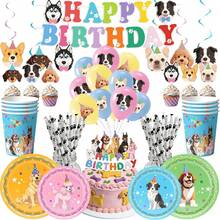 Set de Decoraciones para Fiesta de Cumpleaños de Perro, Tema de Cachorro, Banner de FELIZ CUMPLEAÑOS, Globos, Adorno para Pastel, Espirales para Niños, Fiesta de Cumpleaños Canina - Verde militar - Ver 1