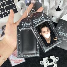 1pc Black Bubble Chain Card Holder, Personalized Chain Star Design, K-Pop New Album Photo Card Protector, Idol Photo Card Display, FEINIBOOK, PU Material, Suitable For 3-3.5 Inch Mini Photo Cards, Photo Cards, Idol Album Photo Cards, Trading Cards Storage, Can Be Used As Keychain, Bag Charm, Idol Concert Support - Card Sleeve - View 4