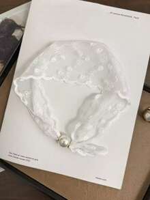 1pc New Solid Color Small Floral Print Wavy Edge Silk Scarf With Pearl Magnetic Buckle - Multicolor - View 10