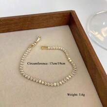 2.5*5mm Horse Eye Cubic Zirconia Tennis Bracelet, Unisex, Simple Style - Gold - View 2