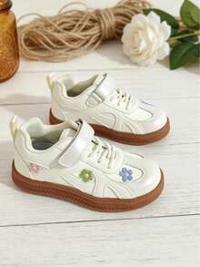 1 Pair Girls' Round Toe Floral Decor Flat Shoes, Comfortable All-Season Versatile Casual Outdoor Sports Shoes - White - View 4