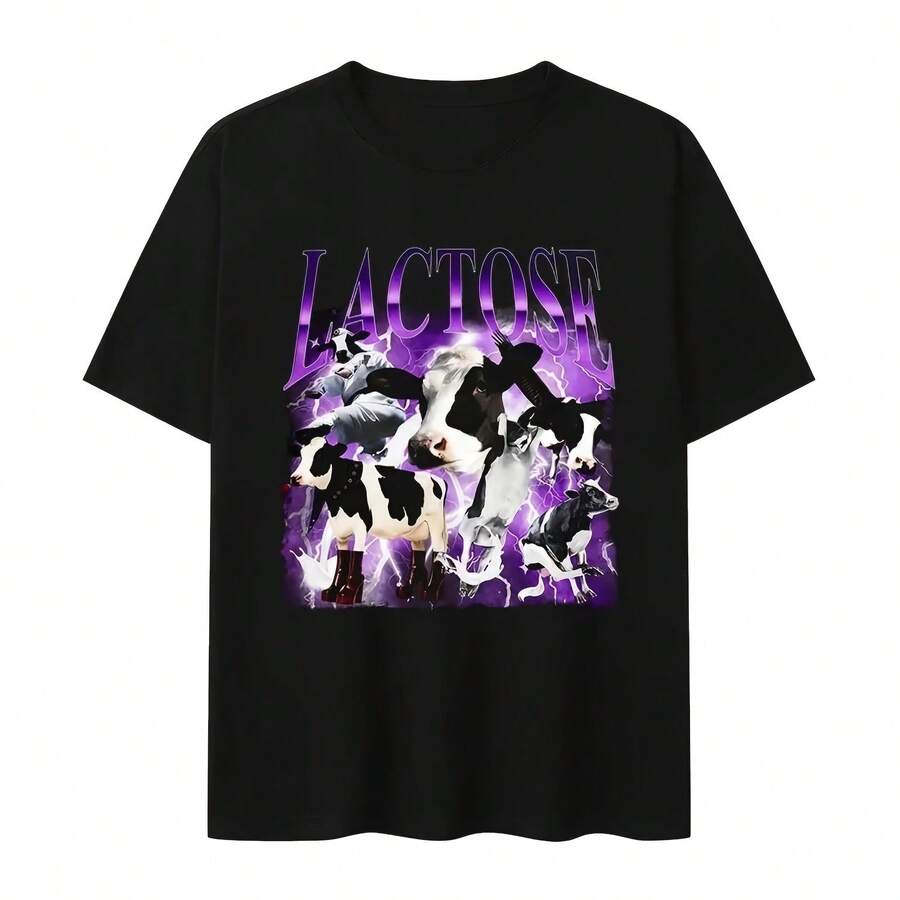 Humor Clothing Limited Camiseta divertida con meme de tolerancia a la lactosa, camisetas de manga corta de algodón de moda vintage unisex, camiseta extragrande - Multicolor - Ver 1
