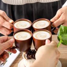 Hasense - Juego de 6 tazas y platillos apilables de porcelana 4 onzas tazas de café de demitasse pequeñas con tapas para  Lungo Latte Cafe Mocha y té café - Marrn - Ver 4