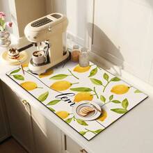 1pc Dish Drying Mat, Coffee Machine Mat, Watercolor Lemon Branch & Leaf Print Polyester Fiber Absorbent Mat, Durable Water-Absorbing, Suitable For Dining Table, Cafe And Other Scenes, Multi-Purpose Drainage Mat, Home Gift, Tabletop Decor - XYLSD-501 - View 3