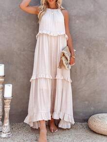 Pastel Dress With Straps, Delicate Style, Long, Elegant, Fashionable, European Style. - Apricot - View 6