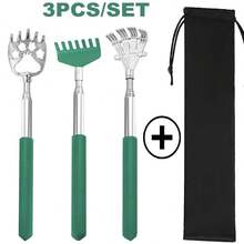 3 Packs 5-Section Telescoping Back Scratcher Set – Metal Portable Extendable Massager With Velvet Pouch, Stocking Stuffers For Men & Women, Birthday & Christmas Gift - A - View 2