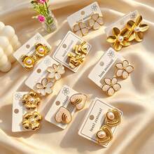 10 Pieces / Cool And Unique Stainless Steel Earrings / Suitable For Ladies' Daily Cool And Bold Outfits / Random Shipment - Multicolor - View 1