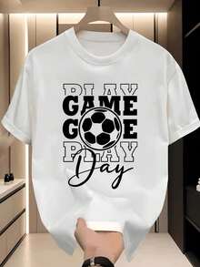 Women's Short-Sleeved T-Shirt, Women's Short-Sleeved Summer T-Shirt, Casual White T-Shirt With Football Print And Game Day Phrase, For Sports Lovers. - 白色 - 查看 1