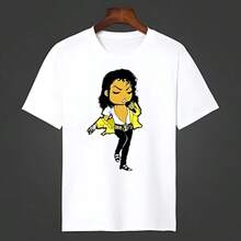 Camiseta unisex 100% algodón con estampado de Michaels Jacksons, estilo Y2K, cuello redondo, manga corta, para hombre y mujer. Camiseta de moda hip-hop. Regalos para fans. - Blanco - Ver 1