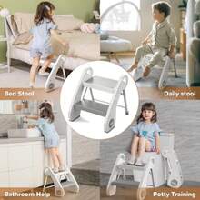 UNCLE WU - Taburete plegable para niños pequeños 26.9 cm de alto mini taburete portátil con marco de acero de 2 pasos para fregadero de baño entrenamiento para ir al baño y cocina antideslizante - plido - Ver 7