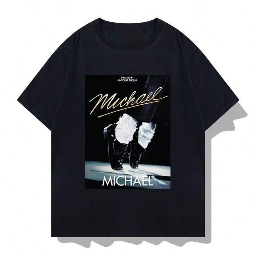 Camiseta de manga corta de la serie clásica de Michaels Jacksons, unisex, 100% algodón negro y blanco, cuello redondo, para todas las estaciones. - Negro - Ver 1