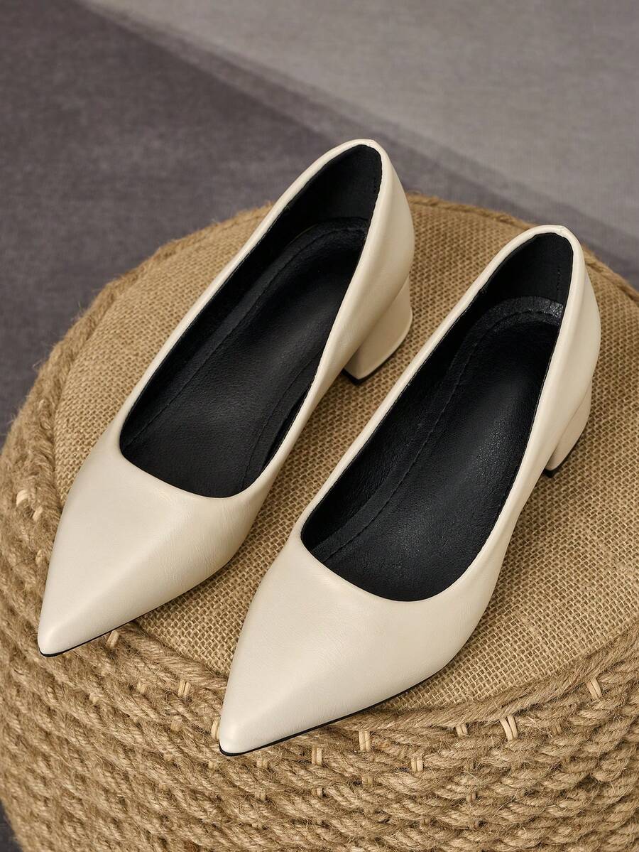 MonaNise Women's Fashion Green Pointed Toe Low Vamp Navy Blue Stone Pattern Apricot Heel Pumps Vacation Travel Shopping Outdoor Red Yellow Retro Casual Versatile Premium Black Shoes