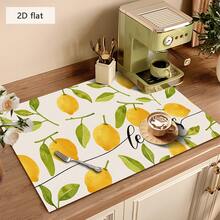 1pc Dish Drying Mat, Coffee Machine Mat, Watercolor Lemon Branch & Leaf Print Polyester Fiber Absorbent Mat, Durable Water-Absorbing, Suitable For Dining Table, Cafe And Other Scenes, Multi-Purpose Drainage Mat, Home Gift, Tabletop Decor - XYLSD-501 - View 4