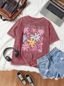 Talla - Talla - Camiseta con Estampado de Letras, Estilo Vintage Lavado, Crea Fácilmente un Estilo Retro Casual Adecuado para el Desplazamiento Diario, Ocio, Viajes, Uso Diario - Blanco - Ver 1