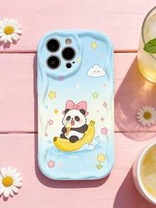 1 pieza Funda de teléfono con textura suave de TPU, diseño creativo y personalizado con patrón de estrella, nube y panda, onda de volantes color crema dopamina, compatible con Galaxy S21 S22 S23 S24 S25 S26//Honor// y otros modelos - Blanco - Ver 5