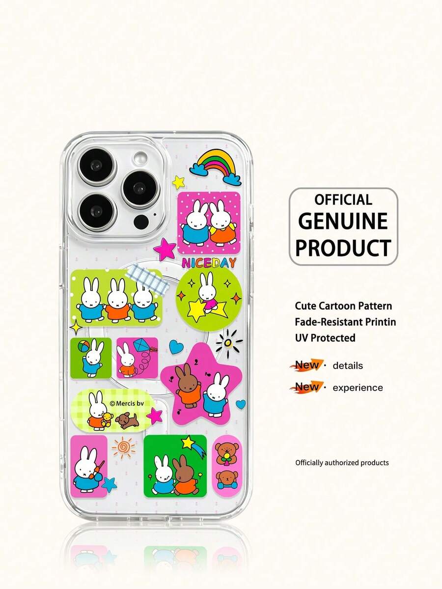 Miniso Miffy 透明膠帶無線磁吸充電手機殼 節日禮物 防滑 防摔 防指紋手機殼 適用於 iPhone17 17Air 17pro 17promax 11 12 13 14 15 16pro 16promax 14Plus 15Plus 16Plus 16pro 16promox XR - 透明2 - 查看 1