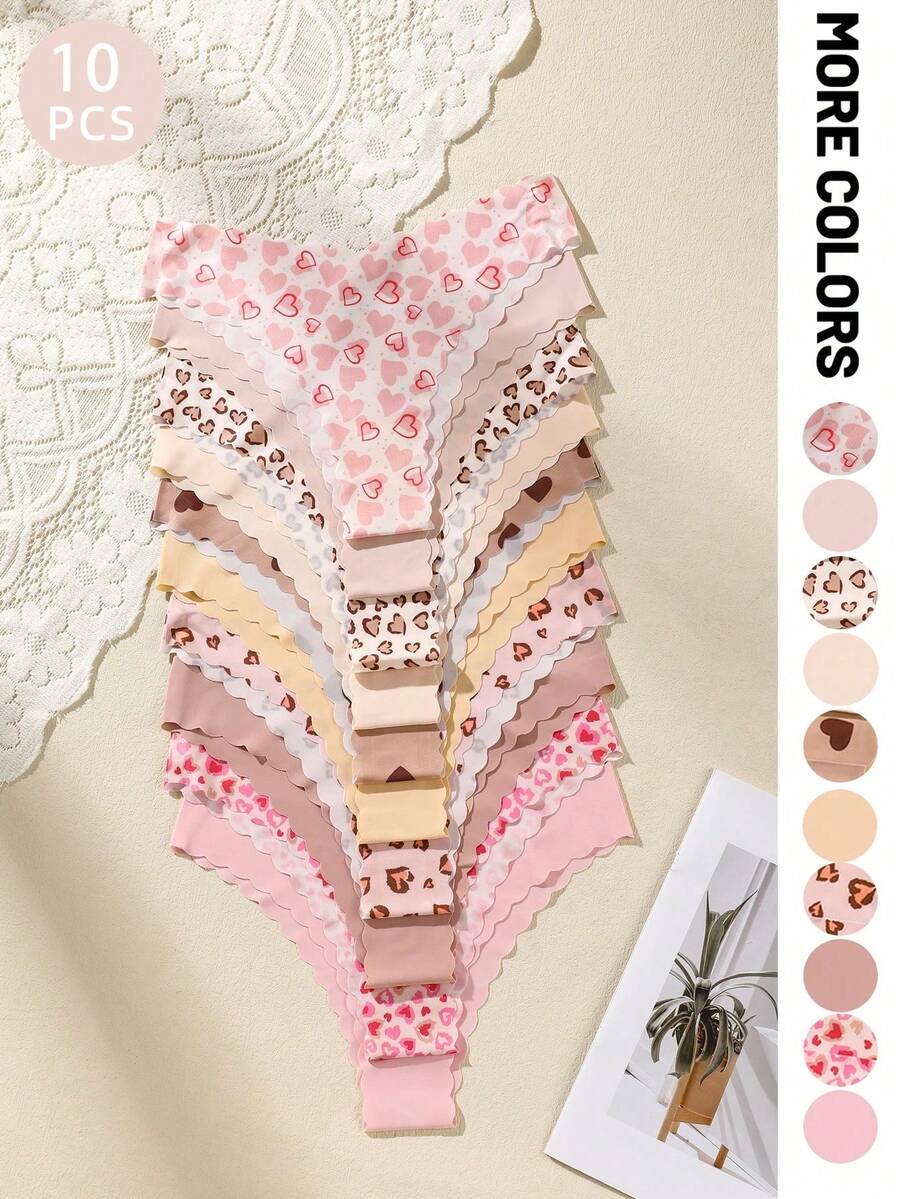 10 Pieces/Pack - Seamless Panties With Scalloped Edge For Women, Comfortable And Sexy Skin-Friendly Fabric, Seamless Bikini Panties For Ladies - 無色 - 查看 1
