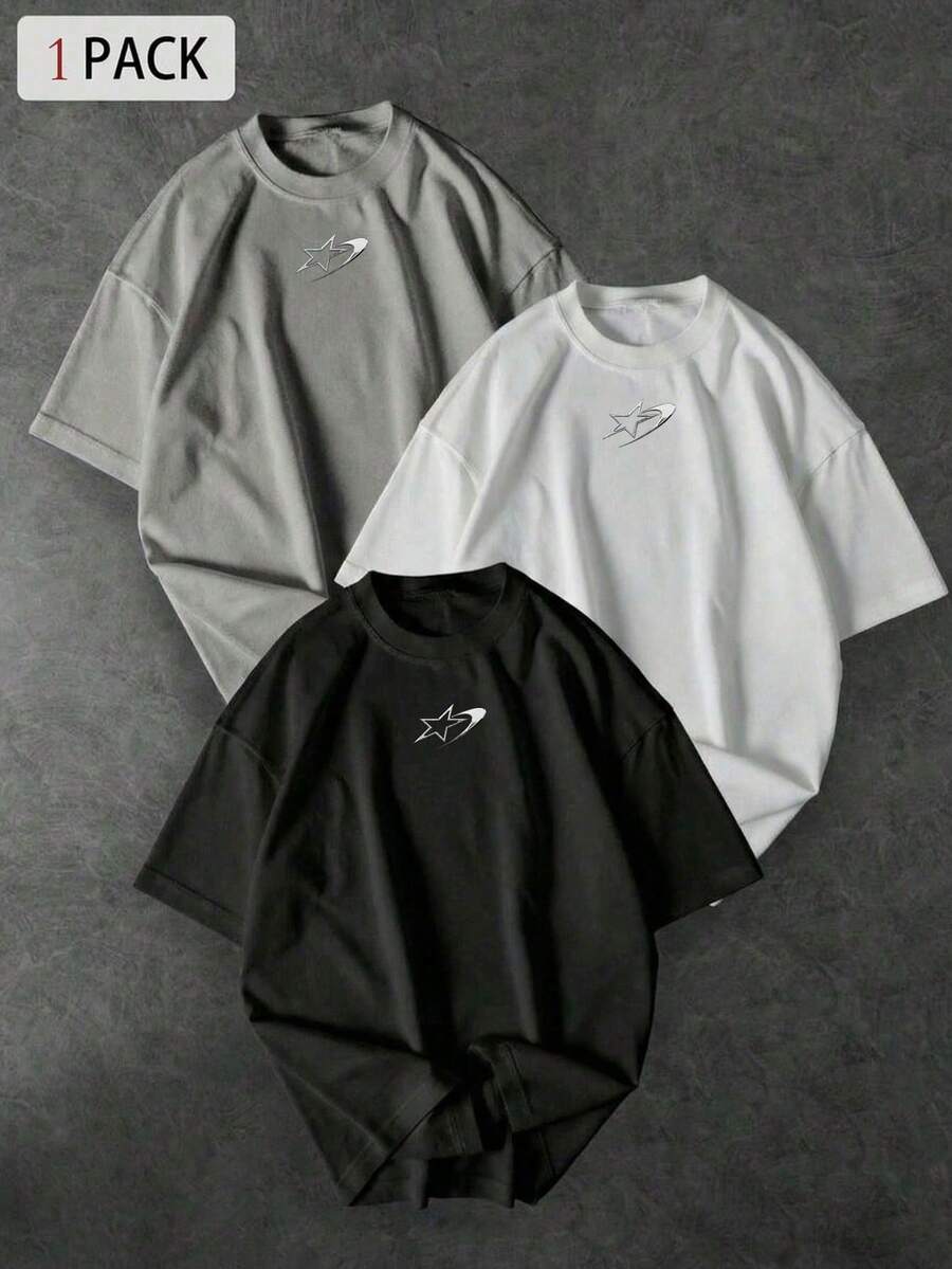 Sport MetroGents Men's Short Sleeve Sports T-Shirt With Star And Moon Print, Gym - 9號 - 查看 1