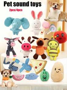 1PC/2PCS/4PCSMultiple Sets Of Cartoon Dog And Cat Toys, Suitable For Small Dogs - Interactive Pet Play Sets For Pets That Like To Chew (Colors And Styles Are Random). - Multicolor - View 2