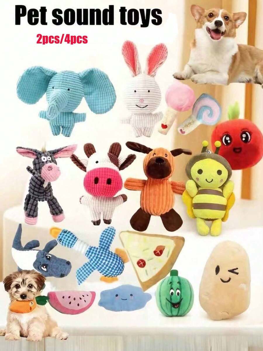 1PC/2PCS/4PCSMultiple Sets Of Cartoon Dog And Cat Toys, Suitable For Small Dogs - Interactive Pet Play Sets For Pets That Like To Chew (Colors And Styles Are Random).