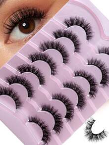 HINARIN 7 Pairs False Eyelashes Cat Eye Look Natural Volume Lashes Wispy Short Fake Eyelashes Faux Mink Lashes For Travel Party Makeup Reusable - Black - View 2