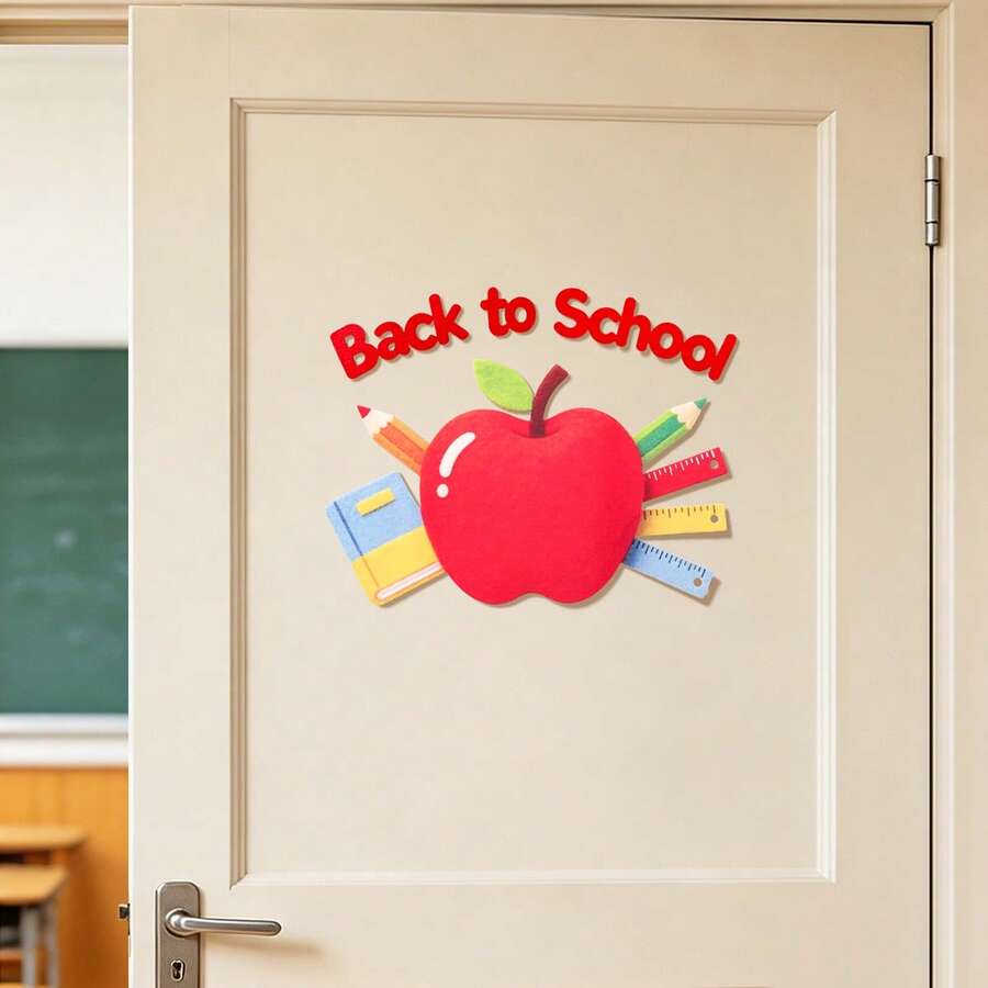 WELCOME Back To School Season Party Decoration Backdrop Set Classroom Door Sticker Holiday Celebration Banner With Backpack, Pencil, School Bus, Apple, Maple Leaf And Stationery - Multicolor - View 1