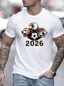 Tres fieras representan fuerza unidad y pasión con un águila que simboliza libertad un oso que refleja poder y un tigre que muestra coraje todos enfocados en un balón central con el año 2026 - Negro - Ver 1