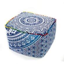 CRAFT KALA Square Mandala Handblock Print Cotton Ottoman Poufs Unstuffed-Square Floor Cushion Footrest Cover for Living Room Bedroom Size: 18 X 18 X 18 Inches - como en la imagen - Ver 8