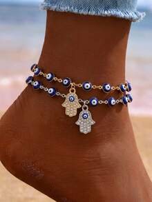 1pc Minimalist Vintage Turkish Rhinestone Evil Eye Men's Anklet, Suitable For Summer Beach, Festival And Party Wear - Demon Eye Anklet - View 3