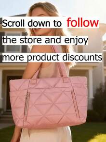 Nuevo bolso de mano para mujer de color rosa sólido, con interior espacioso con portavasos, cierre de cremallera de metal suave, asas dobles para llevar al hombro o en la mano, adecuado para - Rosa 7 - Ver 3