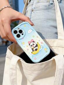 1 pieza Funda de teléfono con textura suave de TPU, diseño creativo y personalizado con patrón de estrella, nube y panda, onda de volantes color crema dopamina, compatible con Galaxy S21 S22 S23 S24 S25 S26//Honor// y otros modelos - Blanco - Ver 4