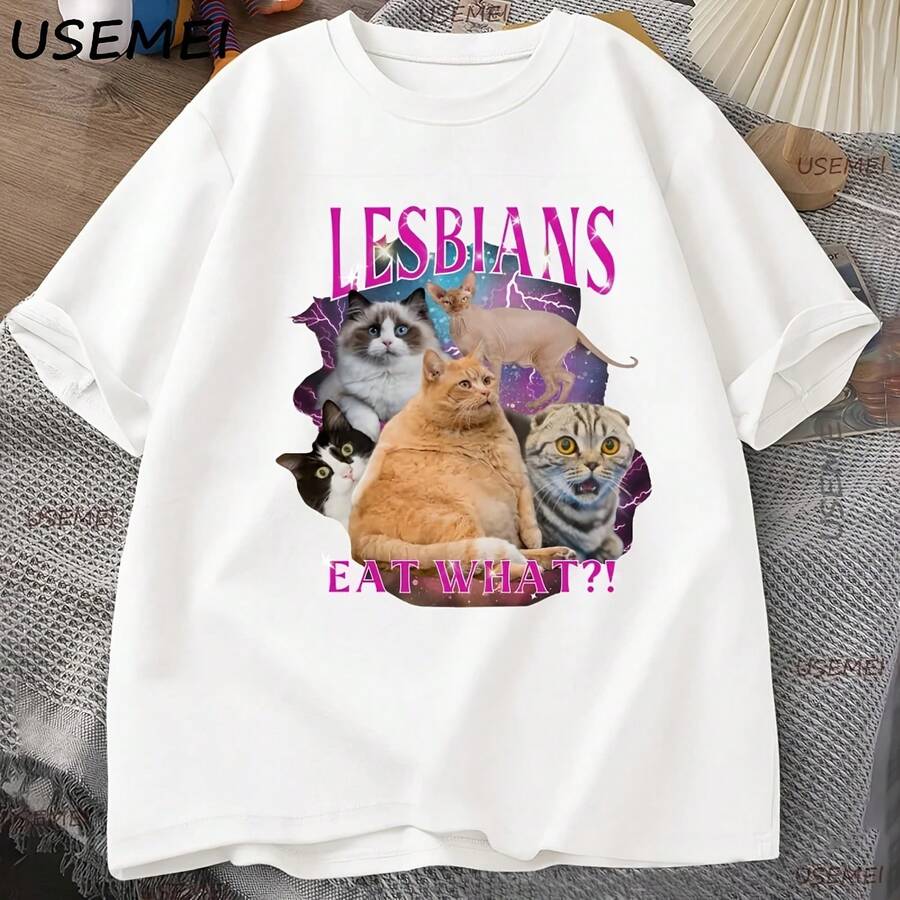 Camiseta del orgullo lésbico, camiseta Gay LGBTQ, camiseta divertida de gato para lesbianas, camiseta Casaul de algodón de manga corta con cuello redondo, ropa - Multicolor - Ver 1
