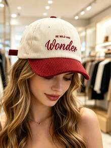 1件女款可調節時尚棒球帽，燈芯絨面料，刺繡字母設計，防曬功能 - wonder 燈芯絨 - 查看 14